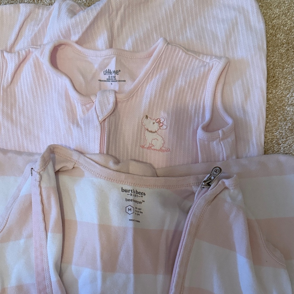 Burt's Bees Baby Pink Striped & Solid Sleep Sack Set